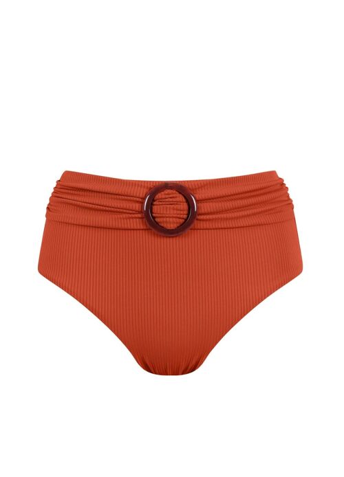 Braguita de bikini acanalada de cintura alta - Rojo carmesí