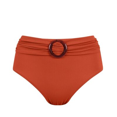 Braguita de bikini acanalada de cintura alta - Rojo carmesí