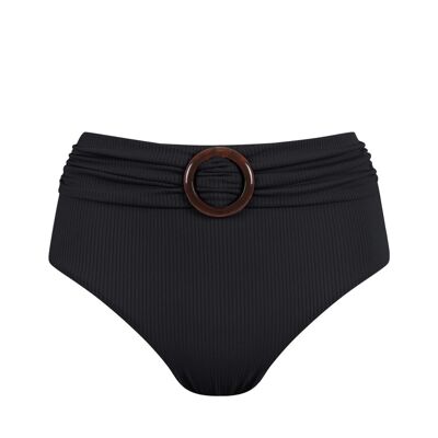 Braguita de bikini de canalé de cintura alta - Negro