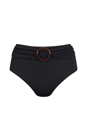 Braguita de bikini de canalé de cintura alta - Negro 1