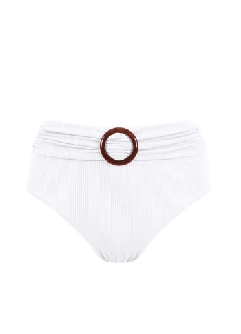 Braguita de bikini de canalé de cintura alta - Blanco 1
