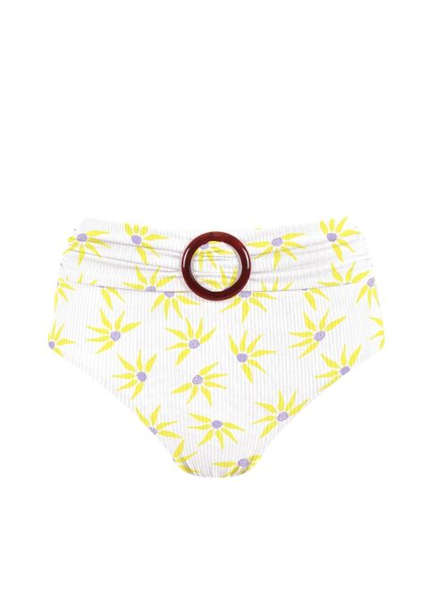 Braguita de bikini de canalé de cintura alta con estampado de gerberas