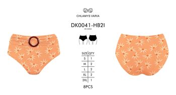 Braguita de bikini de canalé de cintura alta avec estampado de gerberas naranjas 4