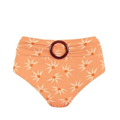 Braguita de bikini de canalé de cintura alta avec estampado de gerberas naranjas