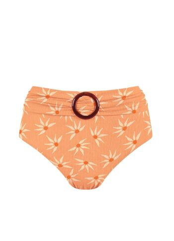 Braguita de bikini de canalé de cintura alta avec estampado de gerberas naranjas 1