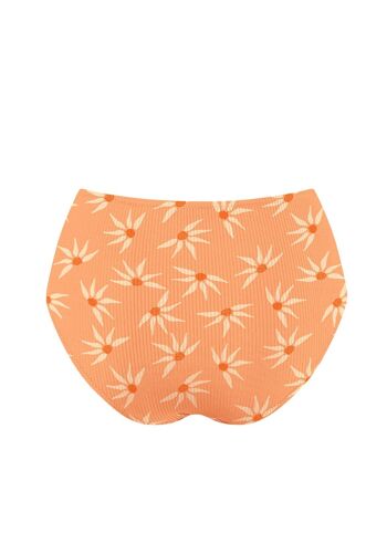 Braguita de bikini de canalé de cintura alta avec estampado de gerberas naranjas 2
