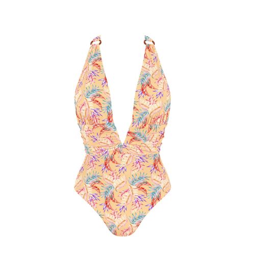 Ribbed Swimsuit- Amber Palm frond Print