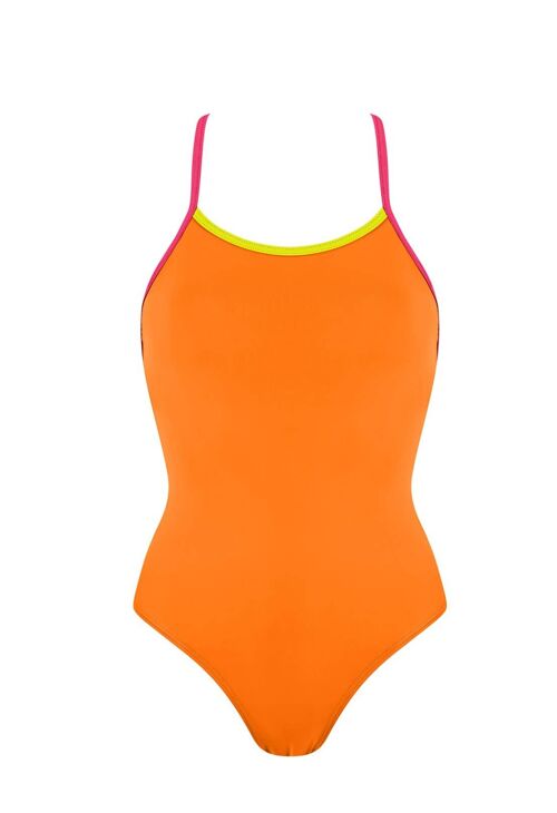 Swimsuit with contrast band-Orange Vitamin C