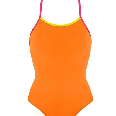 Costume da bagno con fascia a contrasto Arancio Vitamina C