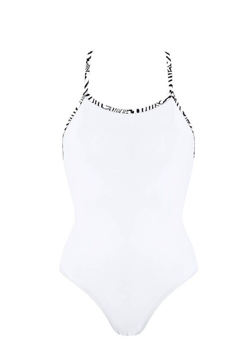 Swimsuit with contrast band-White