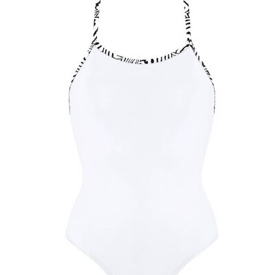 Maillot de bain avec bande contrastée-Blanc