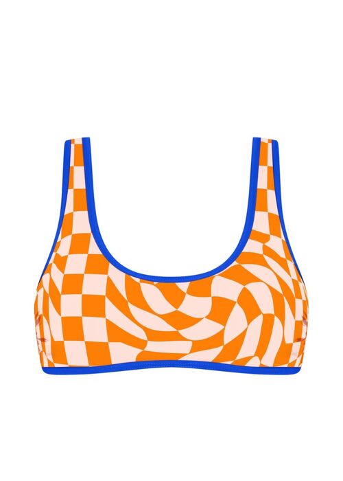 Square-neck bikini top-Orange Checkerboard