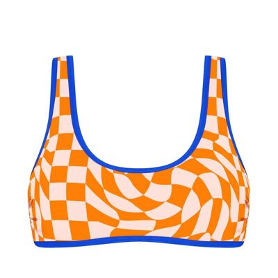 Top de bikini con escote cuadrado-Orange Checkerboard