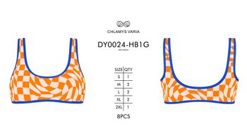 Haut de maillot de bain encolure carrée-Damier Orange 3
