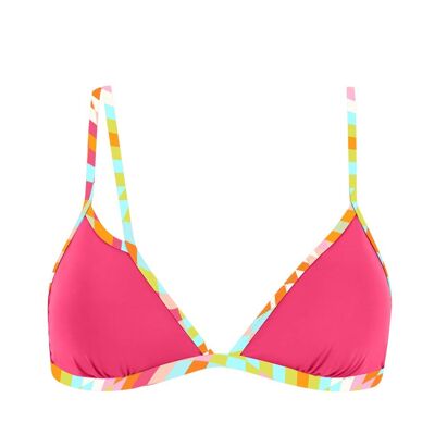 Triangle bikini top with contrast band-Watermelon