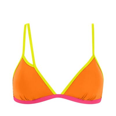 Haut de bikini triangle avec bande contrastée-Orange Vitamin C