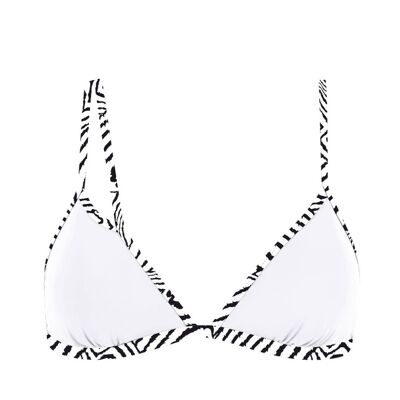 Haut de bikini triangle avec bande contrastée-Blanc