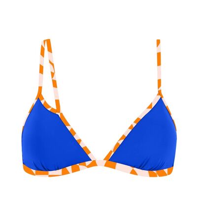 Haut de bikini triangle avec bande contrastée-Bleu marine