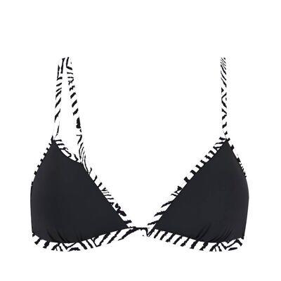 Top bikini a triangolo con fascia a contrasto-Nero