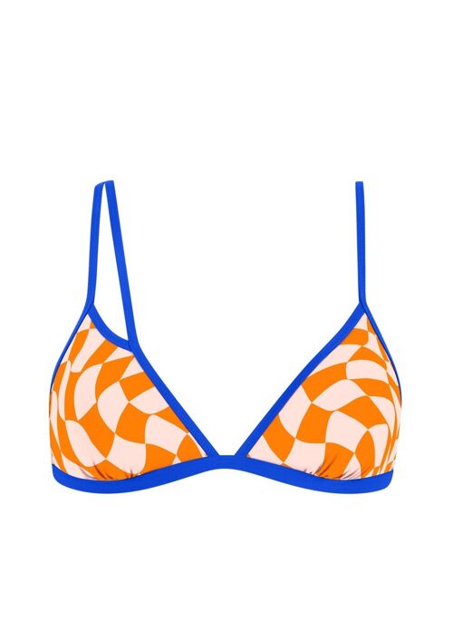 Triangle bikini top with contrast band -Orange Checkerboard