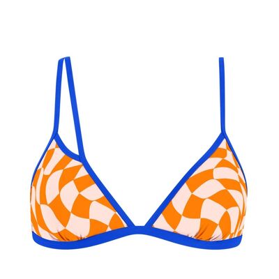 Haut de maillot de bain triangle bande contrastée -Damier Orange