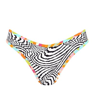 Slip bikini brasiliano con fascia a contrasto e strisce zebrate