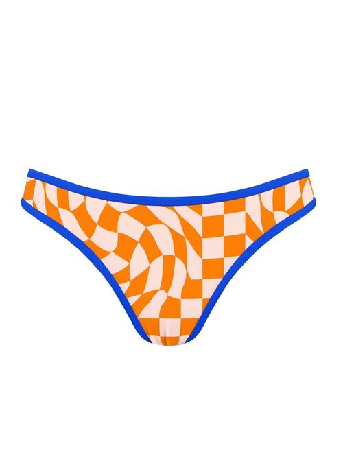 Bikini Bottom with contrast band-Orange Checkerboard