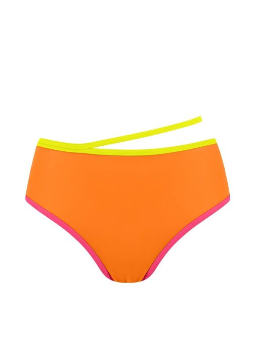 High Wasit Bikini Bottom with contraste band-Orange Vitamin