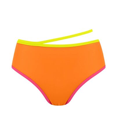 High Wasit Bikini Bottom with contraste band-Orange Vitamin