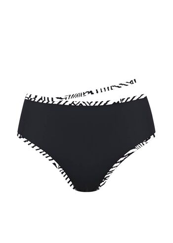 Bas de bikini taille haute avec bande contrastée-Noir 1