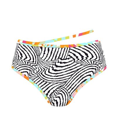 High Waist Bikini Bottom mit kontrastierendem Band – Zebrastreifen