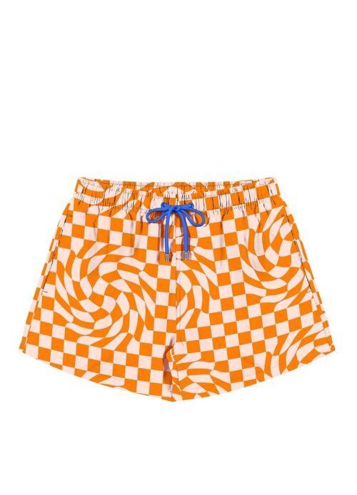 Printed Swim Shorts-Orange Checkerboard