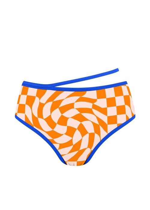 High Wasit Bikini Bottom-Orange Checkerboard