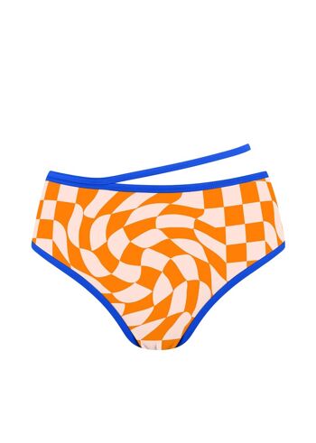 Bas de bikini taille haute-Damier orange 1