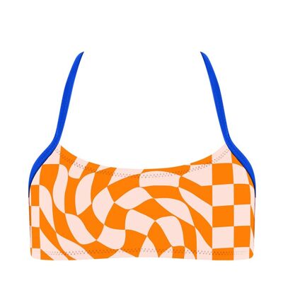 Top bikini da ragazza a scacchiera arancione