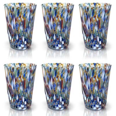 6 Vasos de Cristal "Los Colores de Murano". BEBIDA DE ARLEQUÍN
