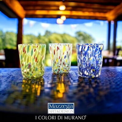 Goto Tumbler-Gläser aus mundgeblasenem und handgefertigtem Glas mit Murrine Murano – Die Farben von Murano – COLOMBINA Tumbler 350 ml.