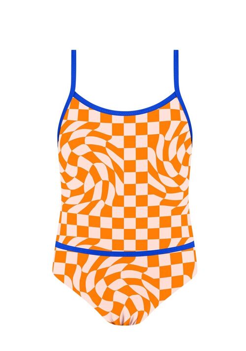 Girls´s Swimsuit-Orange Checkerboard