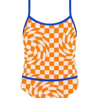 Mädchen Badeanzug-Orange Checkerboard