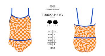 Maillot de bain fille-Damier orange 3