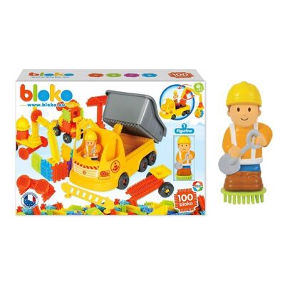 Coffret 100 Bloko + 1 Camion Chantier + 1 Figurine 3D - Dès 12 mois - 503693