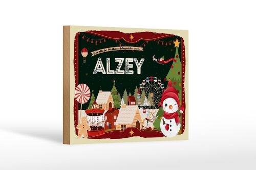 Holzschild Weihnachten Grüße aus ALZEY Geschenk Dekoration 18x12 cm