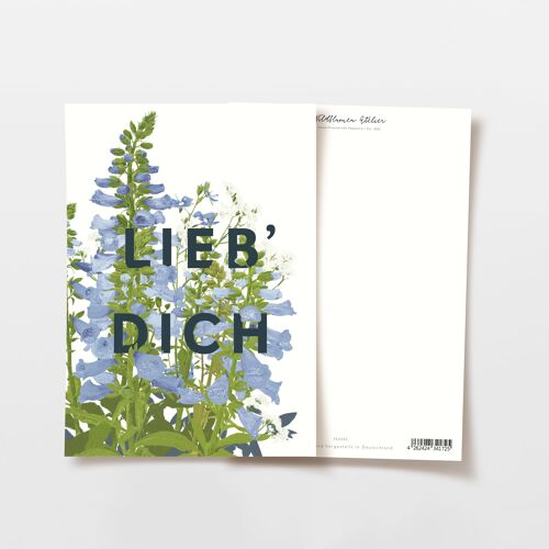 Postkarte 'lieb dich' blaue Wildblumen, FSC zertifiziert