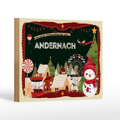 Cartel de madera Saludos navideños ANDERNACH decoración regalo 18x12 cm
