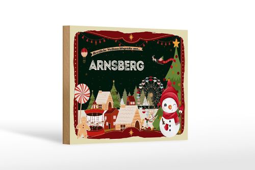 Holzschild Weihnachten Grüße aus ARNSBERG Geschenk Dekoration 18x12cm