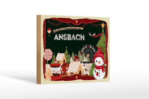 Holzschild Weihnachten Grüße aus ANSBACH Geschenk Dekoration 18x12 cm