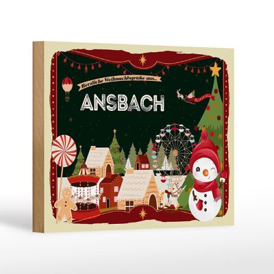Cartel de madera Felicitaciones navideñas de ANSBACH decoración de regalo 18x12 cm