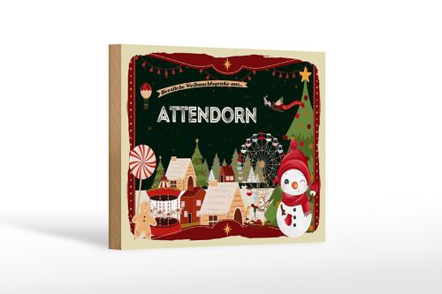 Holzschild Weihnachten Grüße ATTENDORN Geschenk Dekoration 18x12cm