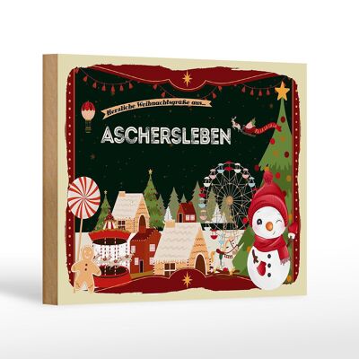 Holzschild Weihnachten Grüße aus ASCHERSLEBEN Geschenk 18x12 cm