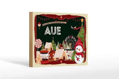Holzschild Weihnachten Grüße aus AUE Geschenk Dekoration 18x12 cm